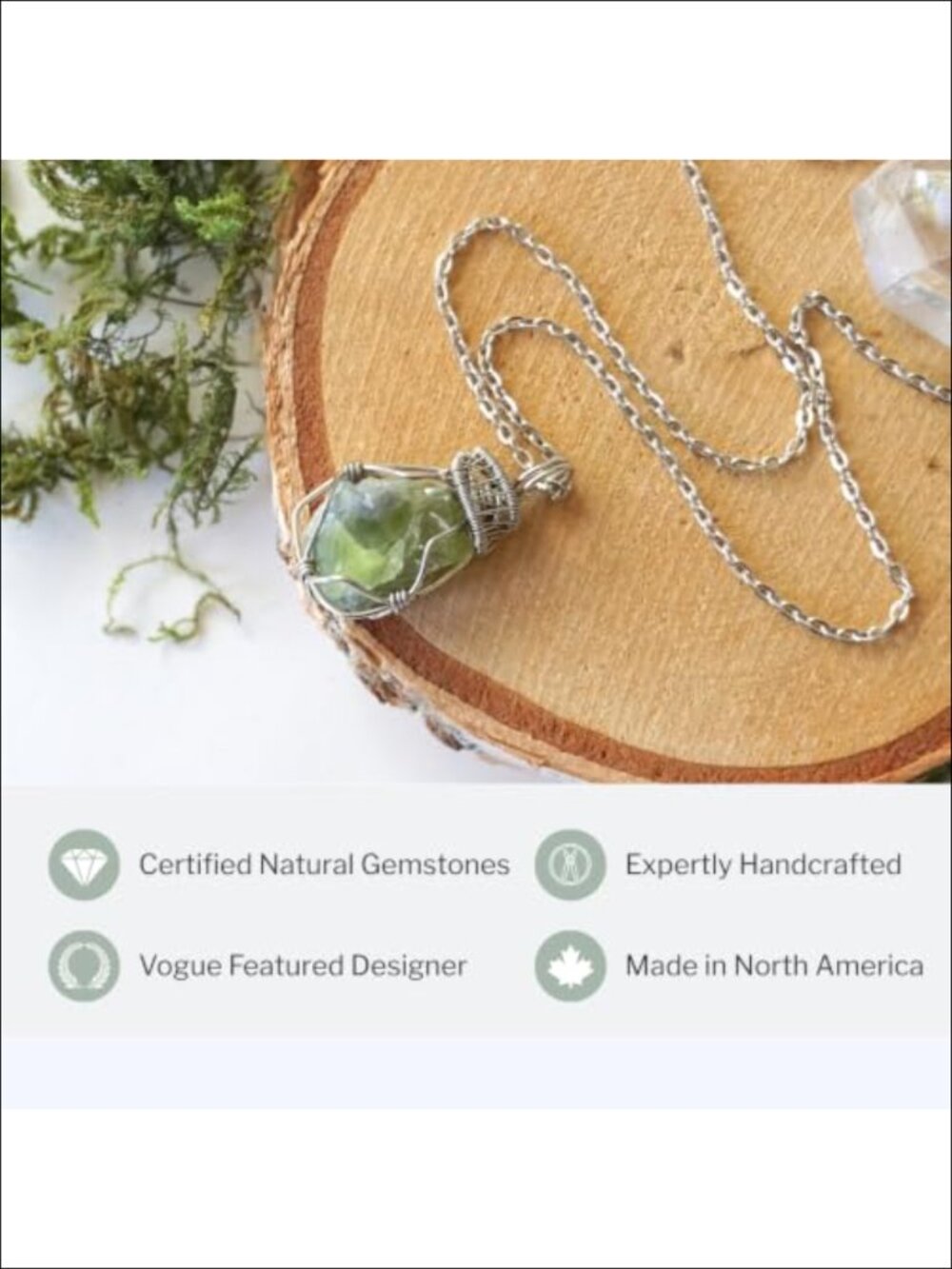 Raw Peridot Pendant Necklace White Gold Plated 24in Birthstone Gift